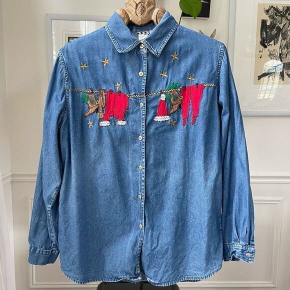 Vintage Take Two Denim Chambray Button Up Shirt L - Picture 2 of 8